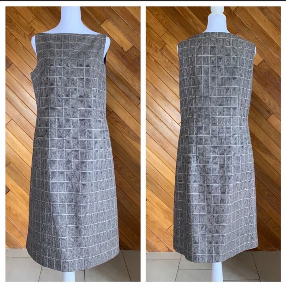 Mondi Vintage Wool Shift Dress Cream and Brown Career Professional 6 8